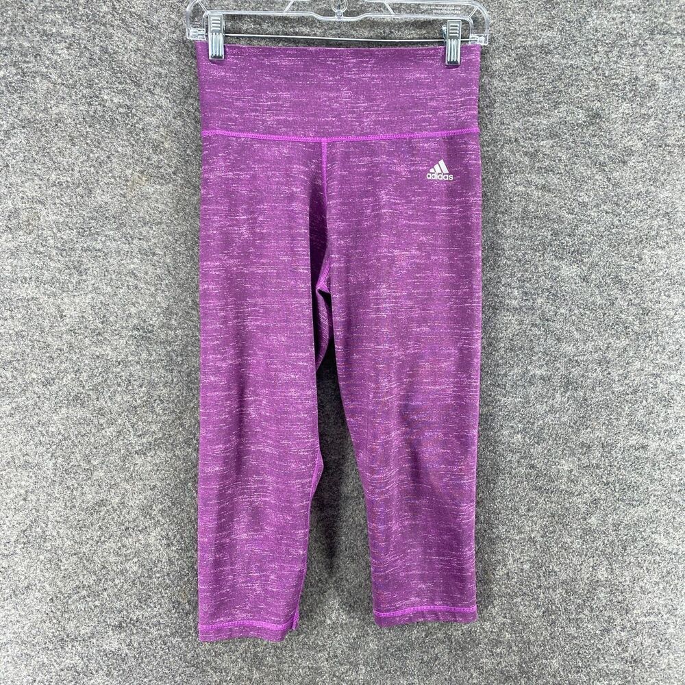 Adidas Activewear Leggings Women M Medium Purple Mid Rise Flat Front Capri